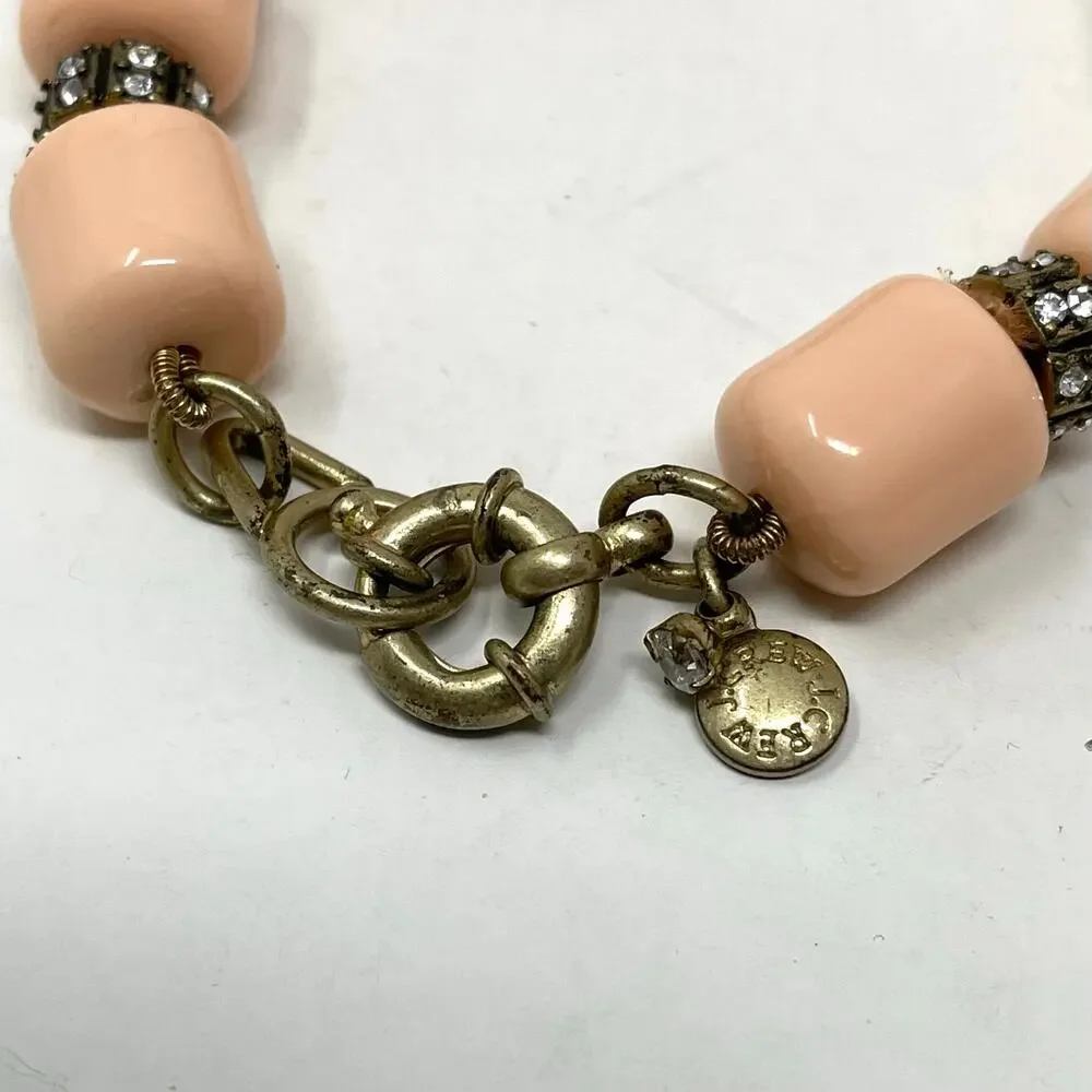 J Crew Coral Peach Barrel Bead Rhinestone Rondelle statement necklace jewelry